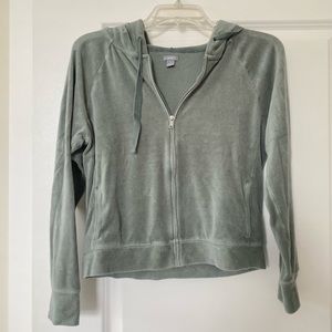 Aerie Cropped Velvet zip up green hoodie - medium